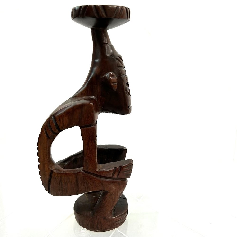 Hand Carved Wooden Statue Kneeling/Sitting Shaman Tribal